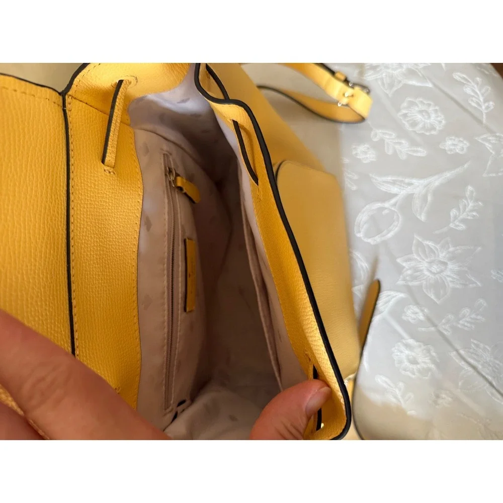 Kate Spade New York Yellow Pebbled Leather Drawstring Backpack Bag